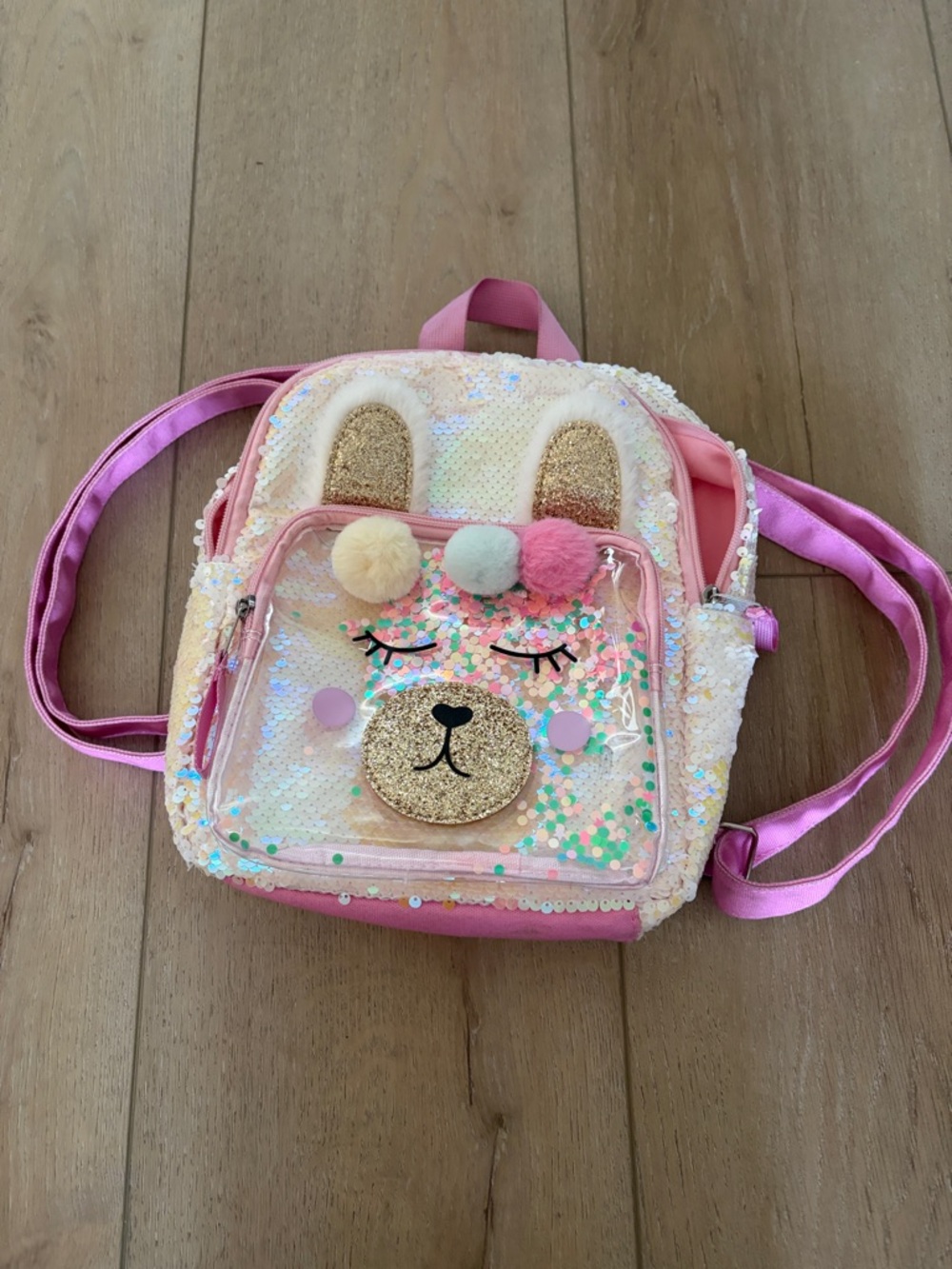 Target Pink Sequin Bear Kids Backpack with Pom-Pom Details